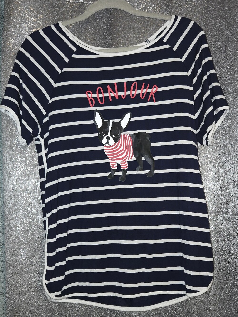 Kate Spade Broome Street Striped French Bulldog Bonjour Shirt Top Womens S